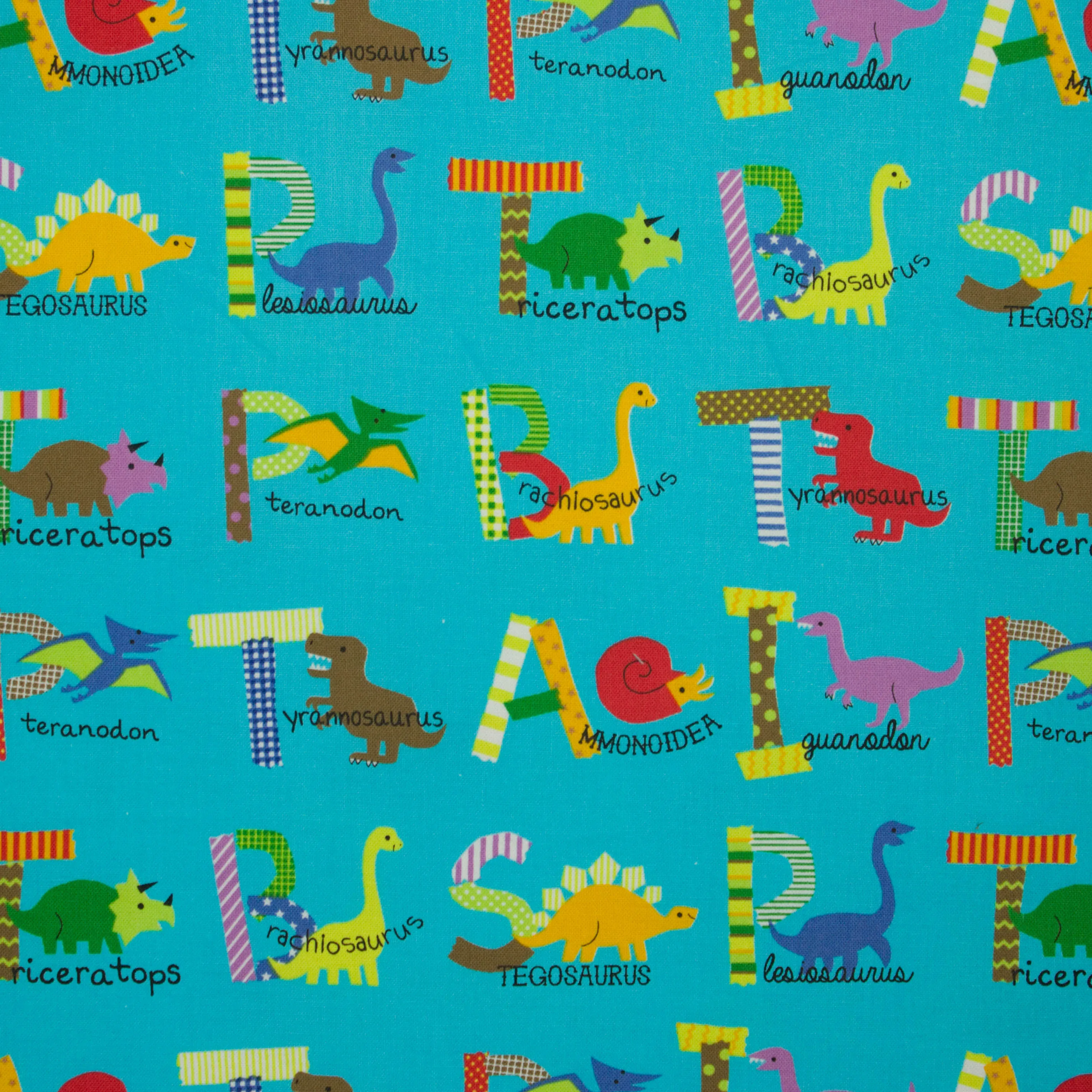 Katoen blauw met dino's en hun benaming